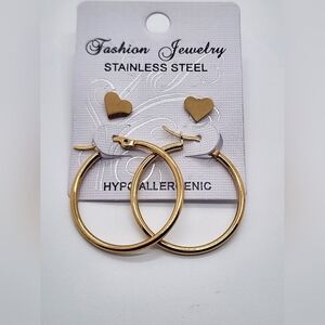 Gold Heart Stainless Steel Hoop Earrings